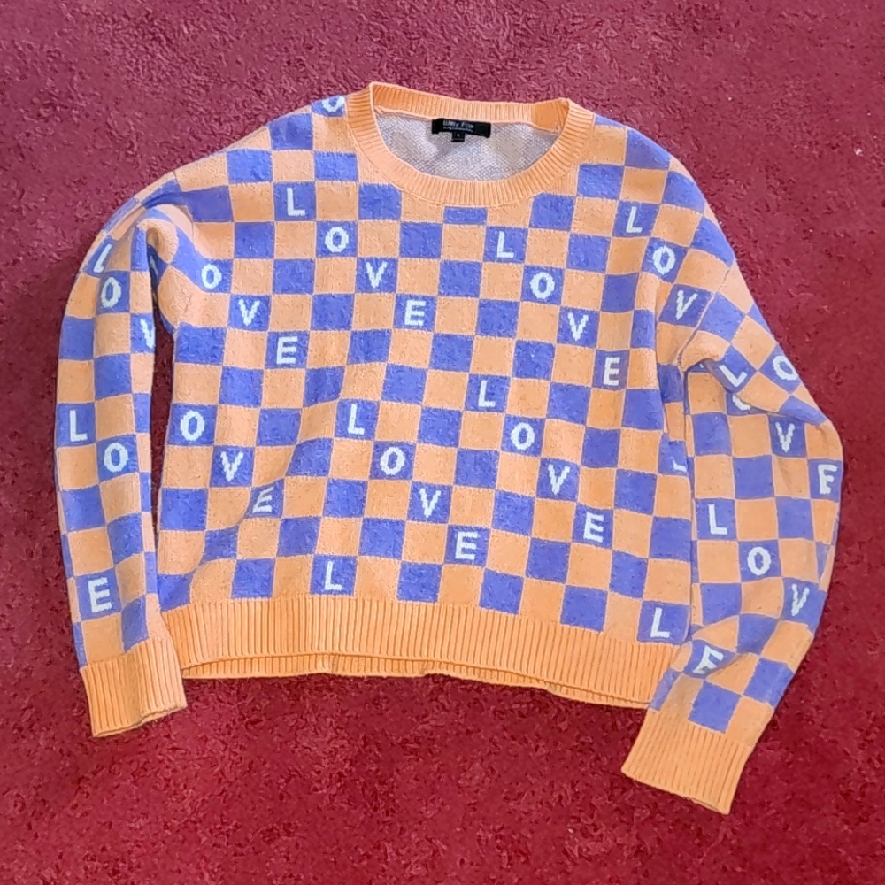 Adorable Witty Fox girls "Love" sweater, size large.